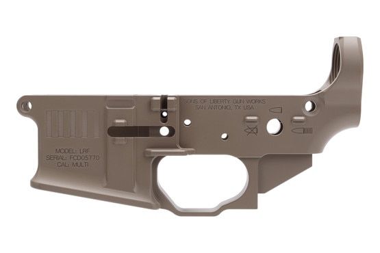 Sons of Liberty Gun Works logo on the Billet Ambi AR-15 Lower Receiver